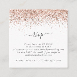 Mini Rose Gold Glitzer QR Code Hochzeit RSVP Begleitkarte