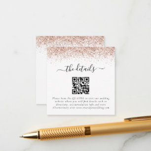 Mini Rose Gold Glitzer QR Code Hochzeitdetails Begleitkarte