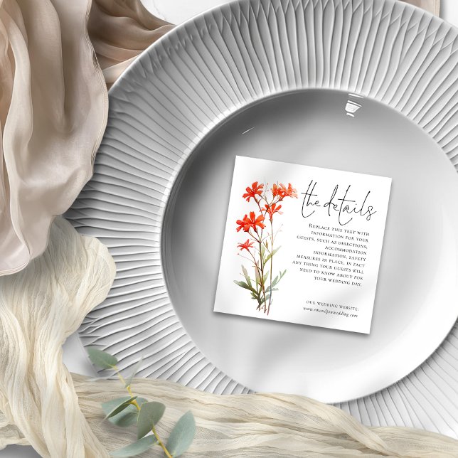 MINI Rote Wildblumen Hochzeitdetails Begleitkarte (Von Creator hochgeladen)