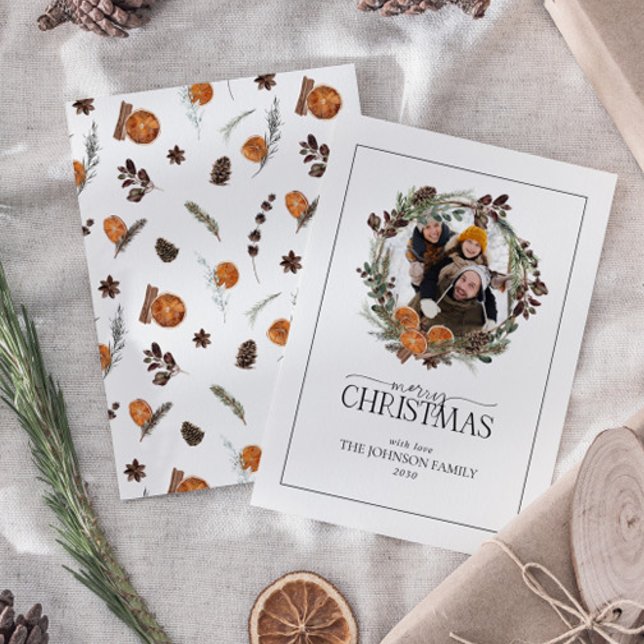 Mini Rustic Orange Foto Wreath Frohe Weihnachten Mitteilungskarte (Von Creator hochgeladen)