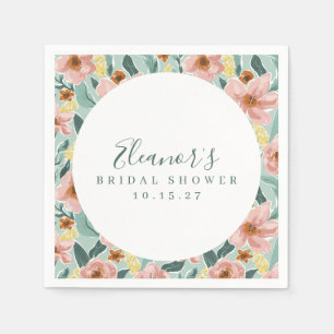 Mini Sage Pink Floral Script Brautparty Custom Serviette