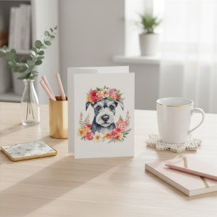 Mini Schnauzer Pink Blume Kronengelb Feiertagskarte