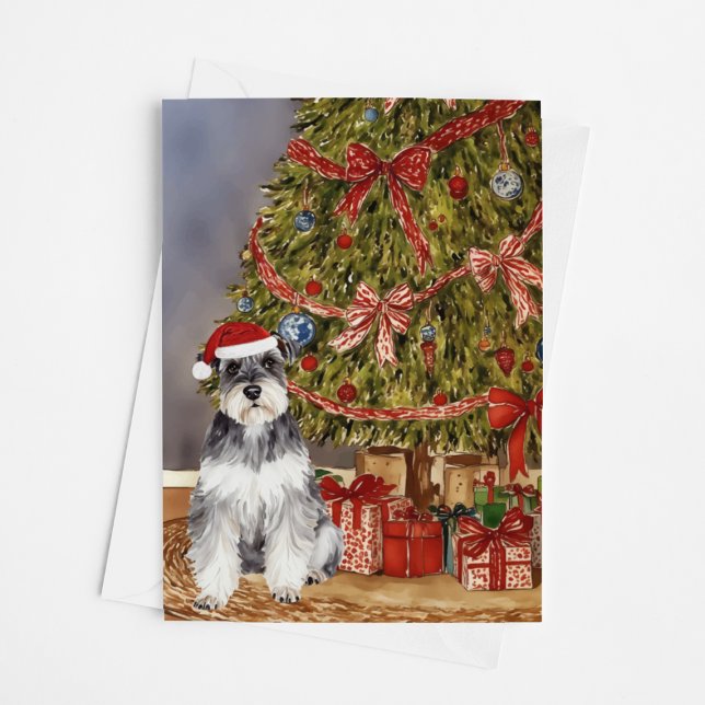 Mini Schnauzer Wassercolor Unter dem Weihnachtsbau Karte (Von Creator hochgeladen)