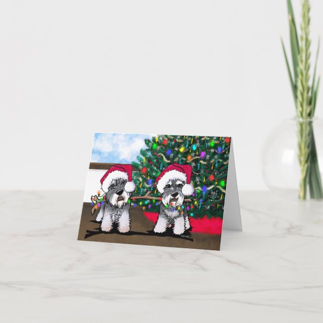 Mini Schnauzers Weihnachtskarte Feiertagskarte (Vorderseite)