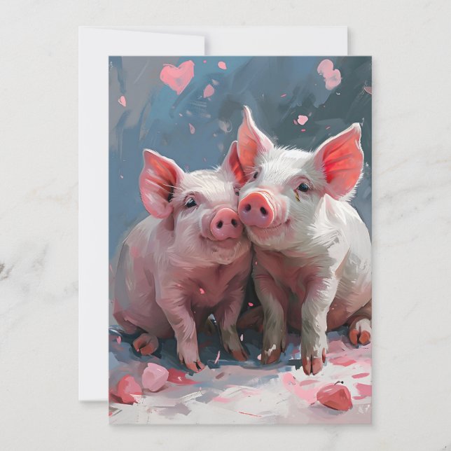 Mini-Schweine Valentinstag Feiertagskarte (Vorderseite)