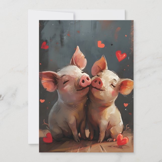 Mini-Schweine Valentinstag Feiertagskarte (Vorderseite)