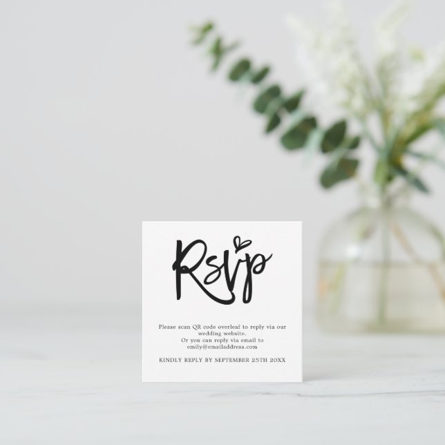 Mini Script QR Code Hochzeit RSVP Enclosure Begleitkarte (Stehend Vorderseite)