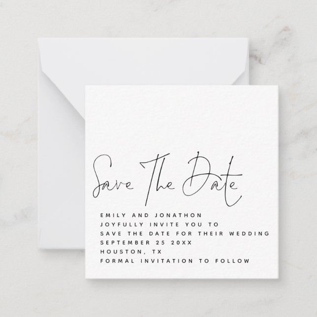 MINI Script Schwarz-weiß Wedding Save the Date Mitteilungskarte (Vorderseite)