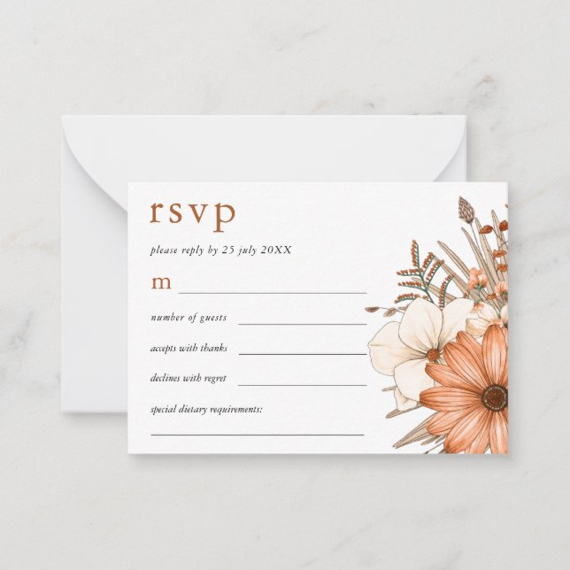 MINI SIZE Eleganter Herbst Florals Wedding RSVP Mitteilungskarte (Vorderseite)