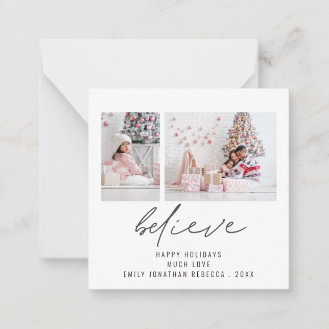 MINI SIZE Glauben 2 Fotos Script Weihnachtskarte Mitteilungskarte (Vorderseite)