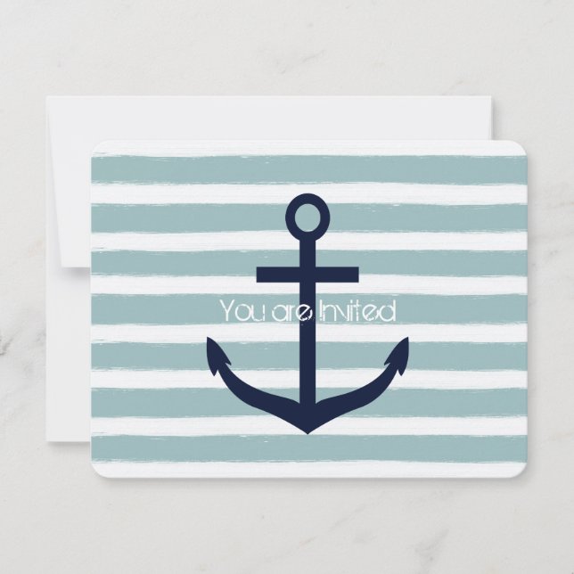 Mini Stripes Nautical Anchor Babydusche Einladung (Vorderseite)