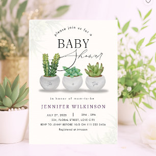 Mini Succulent Greenery Babydusche Einladung