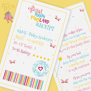 Mini süße Zahnfee-Quittung mit einem lustigen Reim Mitteilungskarte