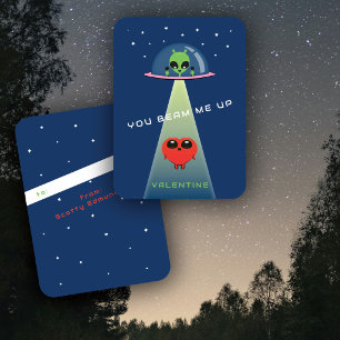 Mini-UFO-Alien-Herz-Entführung Kinder Valentinskar Mitteilungskarte
