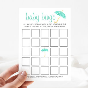 Mini Umbrellas Baby Shower Bingo Game Card