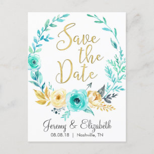 Mini- und Goldflorale-Save the Date Postkarten