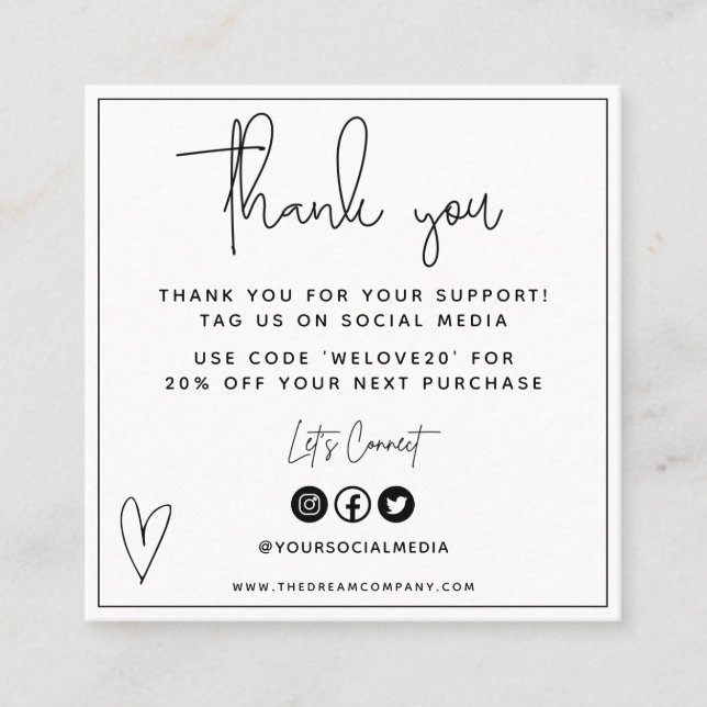 Mini-Visitenkarte für das weiße und das schwarze H Quadratische Visitenkarte (Vorderseite)