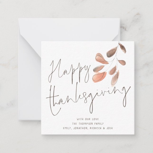 MINI Watercolor Foliage Happy Thanksgiving Card Mitteilungskarte (Vorderseite)