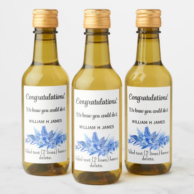 Mini Wein Flasche Herzlichen Glückwunsch Cobalt Bl Weinetikett (Flaschen)