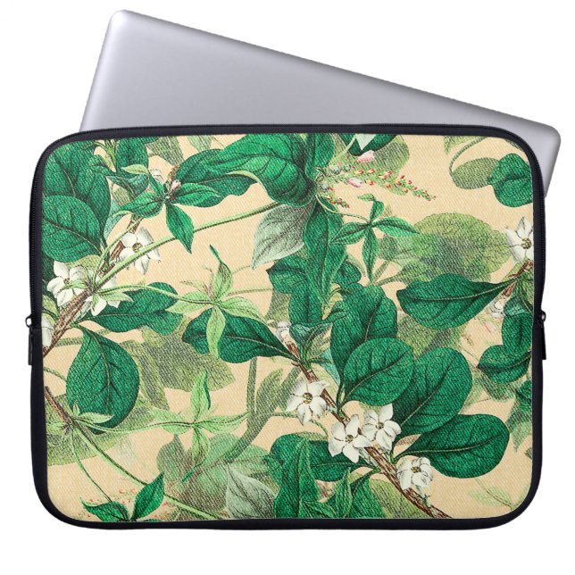 Mini-weiße Blume mit Blätter Laptopschutzhülle (Vorderseite)