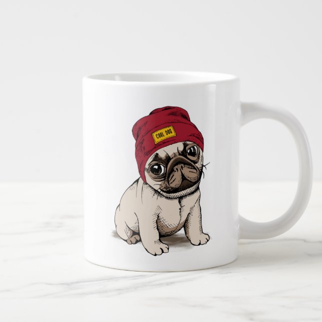 Mini-Welpe-Hipster-Mops Jumbo-Tasse (Rechts)