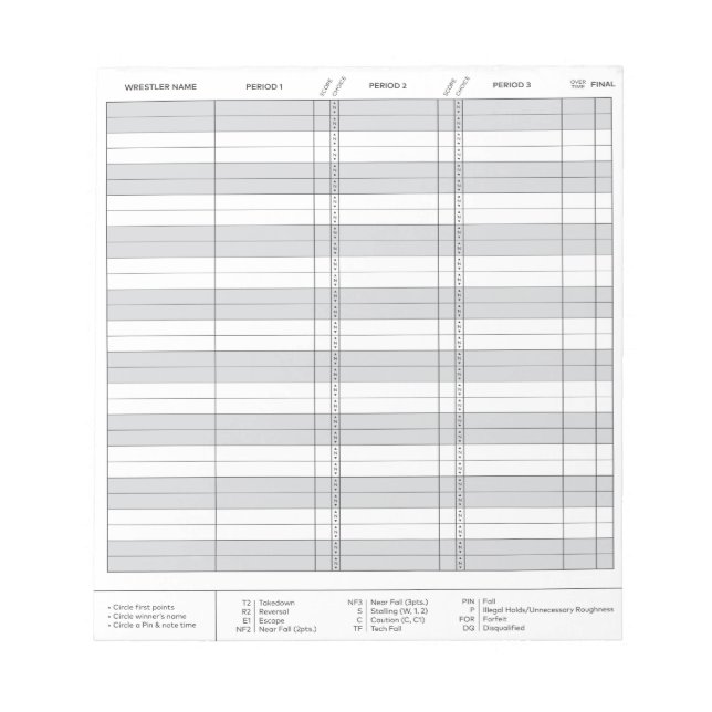Mini-Wrestling-Score-Pad Notizblock (Vorderseite)