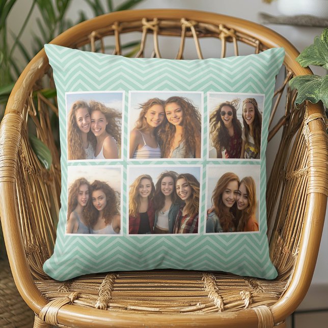 Mini Zickzack Muster mit Trendy 6 Foto Collage Kissen (Custom Photo Pillow - Add Your Own Pics!)