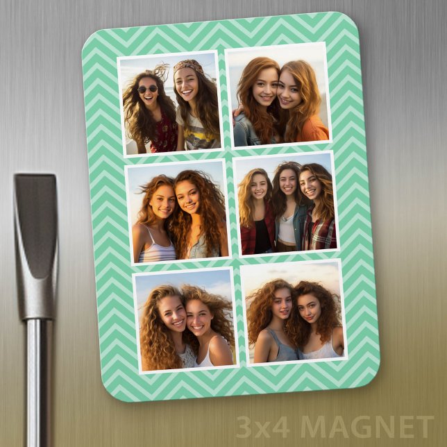 Mini Zickzack Muster mit Trendy 6 Foto Collage Magnet (Personalized refrigerator magnet with photo collage and custom text - add 6 photos to this design)