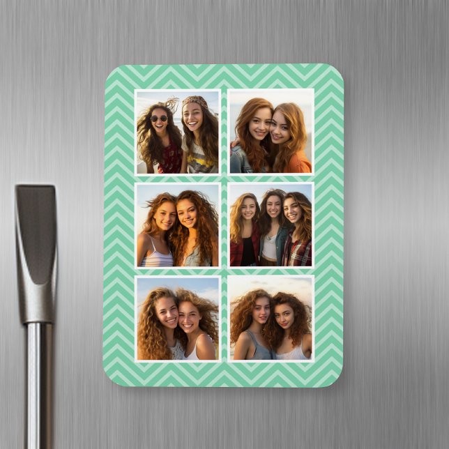 Mini Zickzack Muster mit Trendy 6 Foto Collage Magnet (Personalized fridge magnet with photos and text)