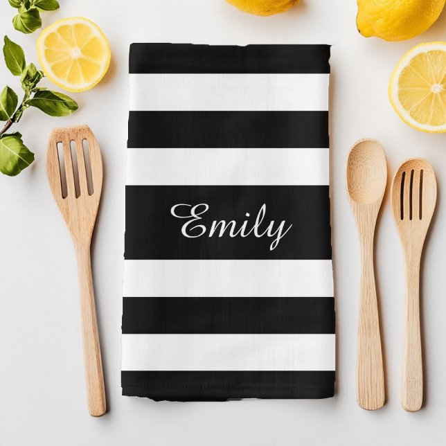 Minialist Muster für schwarze und weiße Streifen N Handtuch (Minialist Black & White Stripes Pattern Name Print Towel)