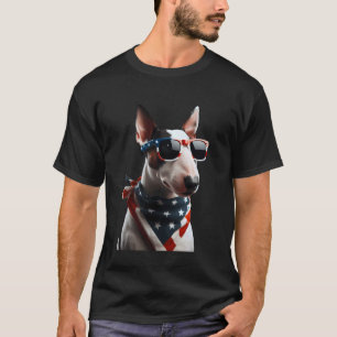 Miniatur-Bull-Terrier-Hund 4. Juli Amerikanisch In T-Shirt