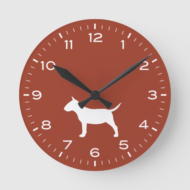 Miniatur-Bull-Terrier-Hunde Silhouette Runde Uhr (Vorderseite)