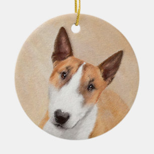 Miniatur Bull Terrier Malerei - Niedlich Original Keramik Ornament