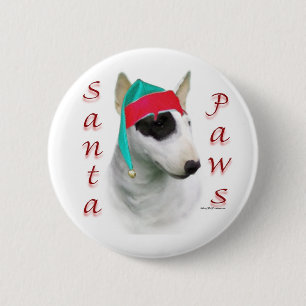 Miniatur Bull Terrier Santa Paws Button