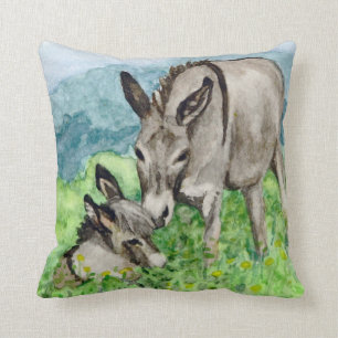 Miniatur-Donkey-Mama und Kinderwasserart Kissen