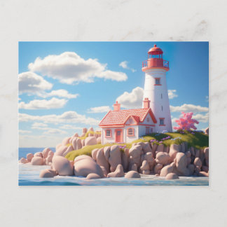 Miniatur farbenfroher Leuchtturm Postkarte