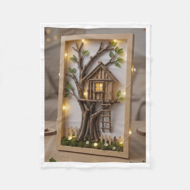 Miniatur-Holzhäuschen-Rahmenkunst-Fliesblanket Fleecedecke (Vorderseite)