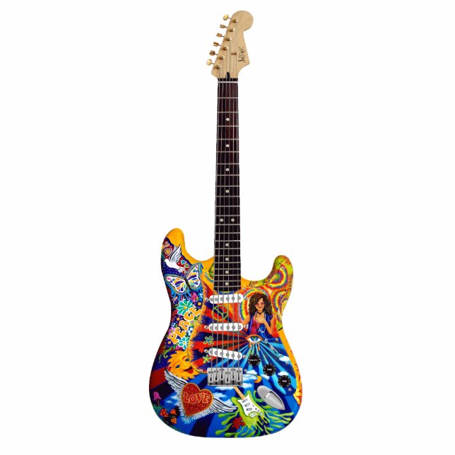 Miniatur Janis Electric Gitarre Kunst-Skulptur Freistehende Fotoskulptur (Vorne)