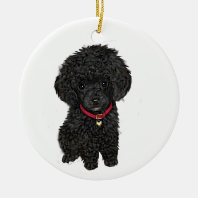 Miniatur- oder Spielzeugpoodle - Schwarz 1 Keramik Ornament (Vorne)