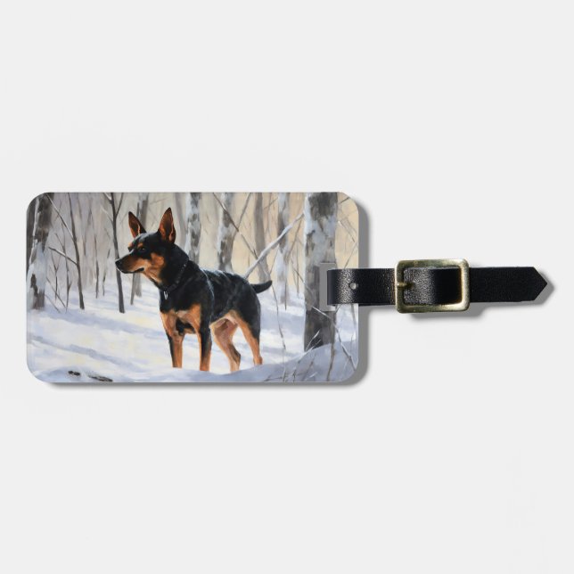 Miniatur Pinscher lassen es Schnee Weihnachten Gepäckanhänger (Vorderseite horizontal)
