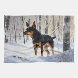 Miniatur Pinscher lassen es Schnee Weihnachten Geschirrtuch