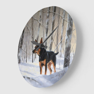 Miniatur Pinscher lassen es Schnee Weihnachten Große Wanduhr