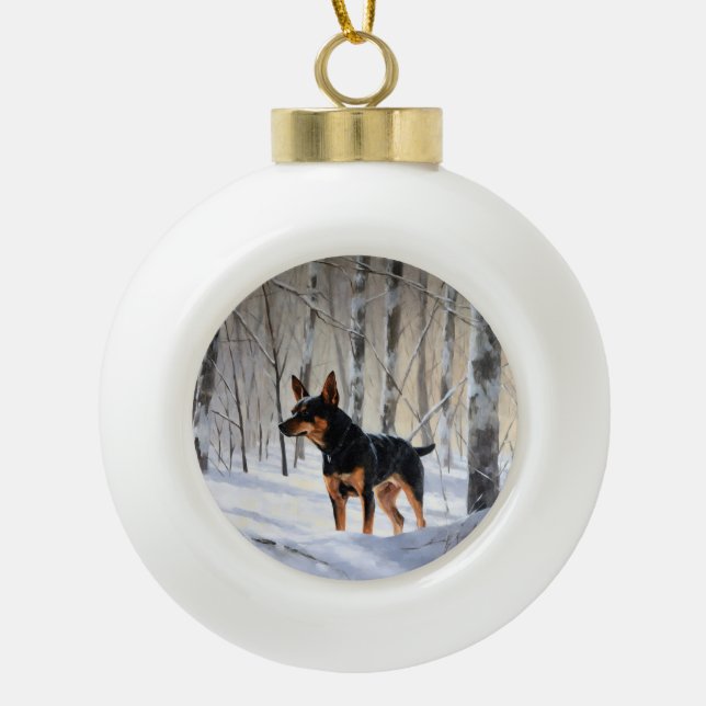 Miniatur Pinscher lassen es Schnee Weihnachten Keramik Kugel-Ornament (Vorderseite)