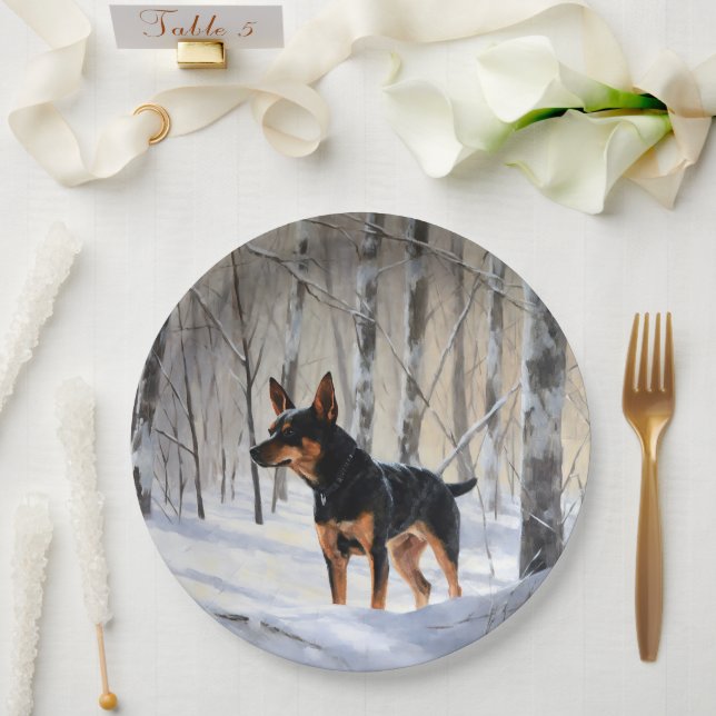 Miniatur Pinscher lassen es Schnee Weihnachten Pappteller (Hochzeit)