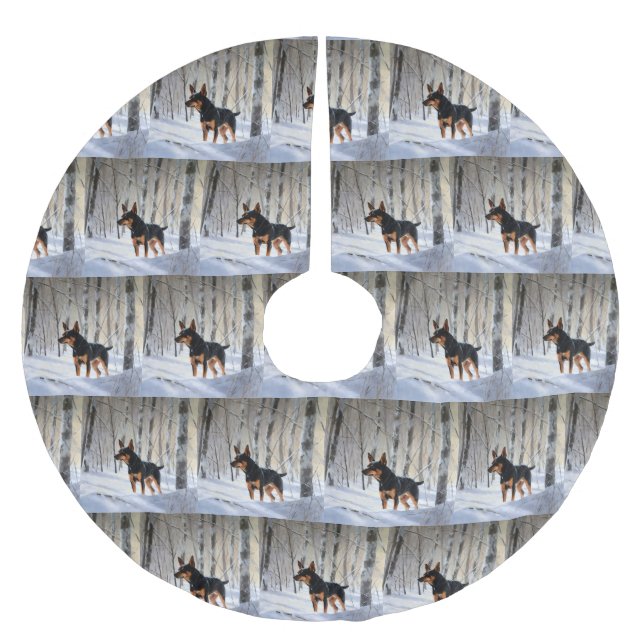 Miniatur Pinscher lassen es Schnee Weihnachten Polyester Weihnachtsbaumdecke (Vorderseite)