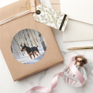 Miniatur Pinscher lassen es Schnee Weihnachten Runder Aufkleber