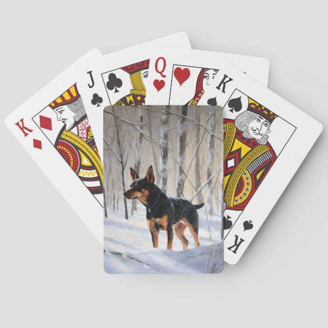 Miniatur Pinscher lassen es Schnee Weihnachten Spielkarten (Rückseite)