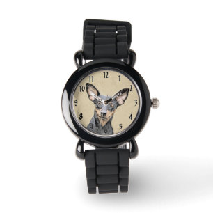 Miniatur Pinscher Malerei Niedlich Original Hunde  Armbanduhr