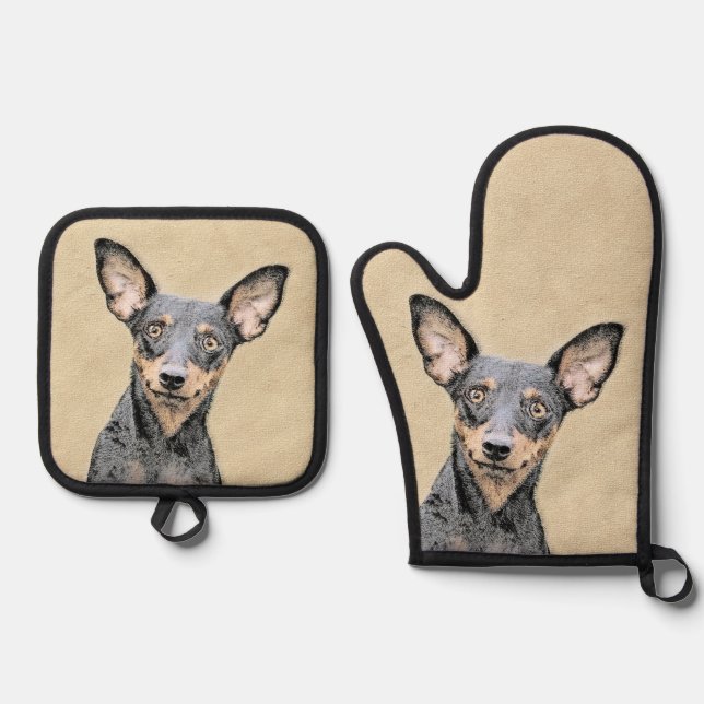 Miniatur Pinscher Malerei Niedlich Original Hunde  Ofenhandschuh & Topflappen-Set (Vorderseite)