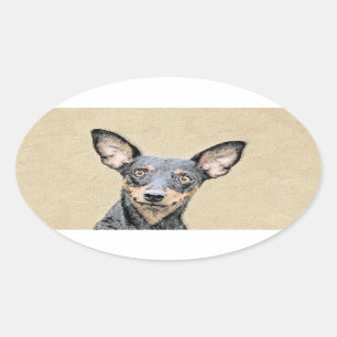 Miniatur Pinscher Malerei Niedlich Original Hunde Ovaler Aufkleber